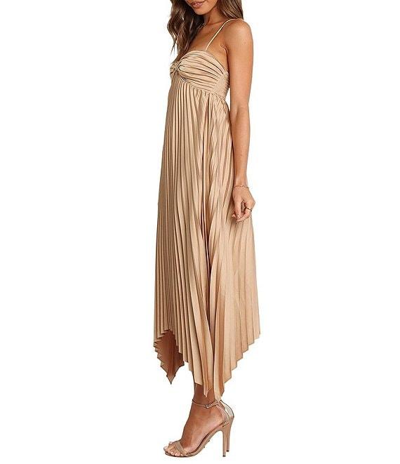 Petal & Pup Vikki Sweetheart Neck Sleeveless Pleated Asymmetrical Midi Dress Product Image