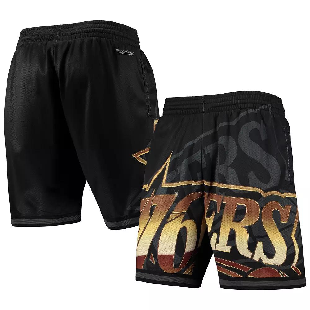 Men's Mitchell & Ness Black Philadelphia 76ers Big Face 4.0 Fashion Shorts,  Product Image