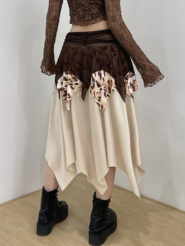Leopard Print Mesh Patchwork Irregular Maxi Skirt Product Image