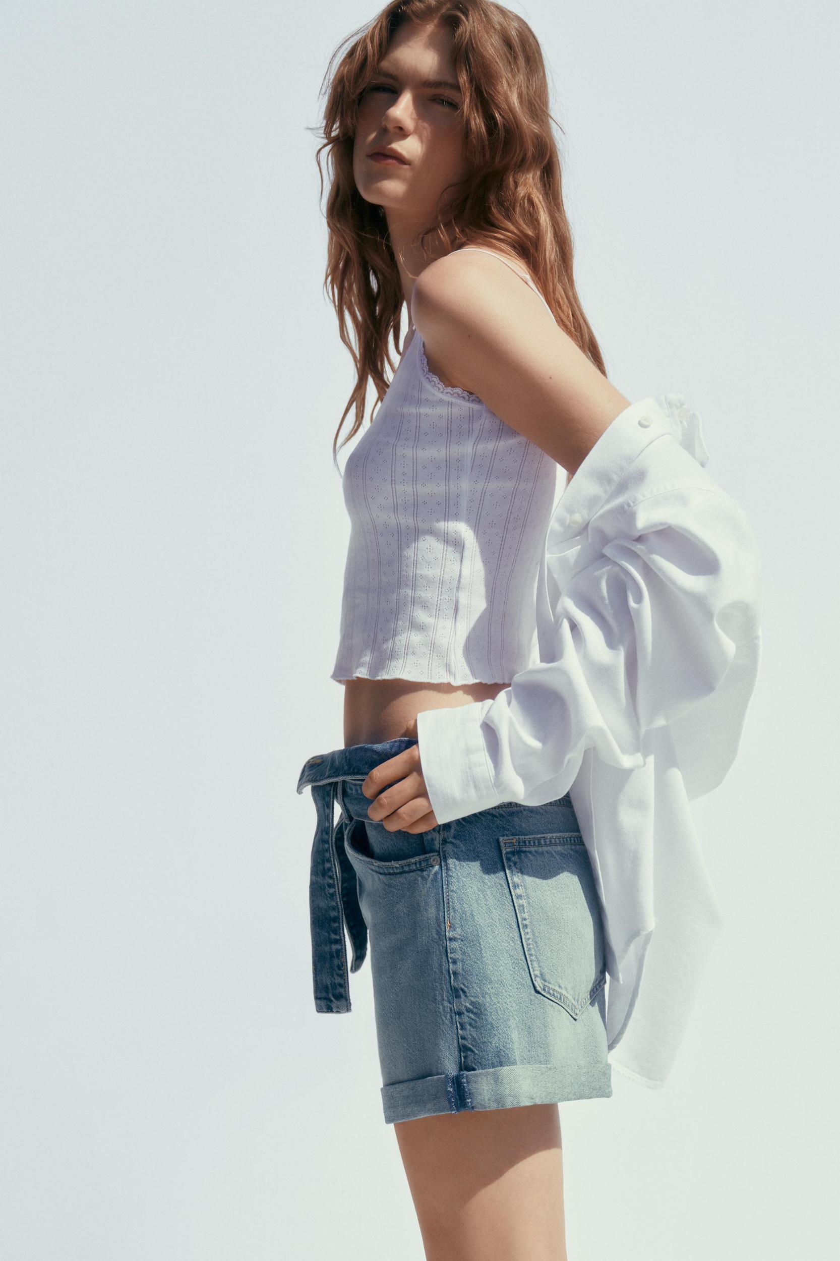 TRF DENIM BELTED SHORTS Product Image