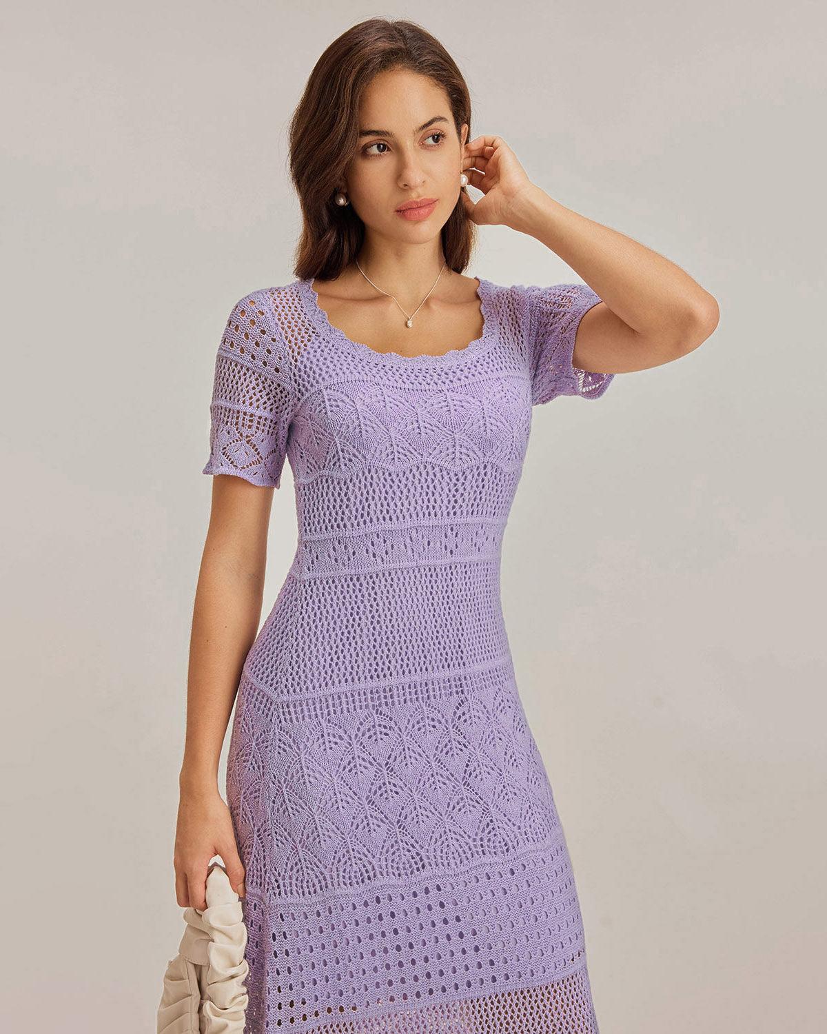 Purple U Neck Cut Out Sweater Dress Product Image