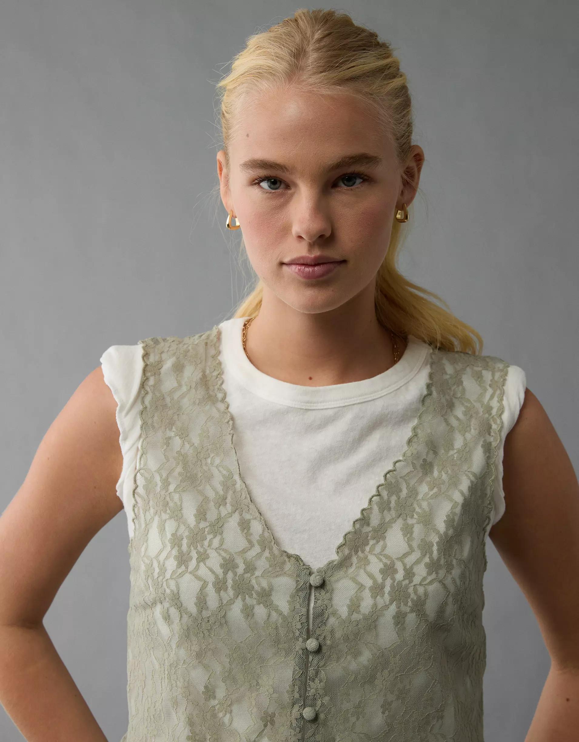 AE Lace Button-Up Vest Product Image