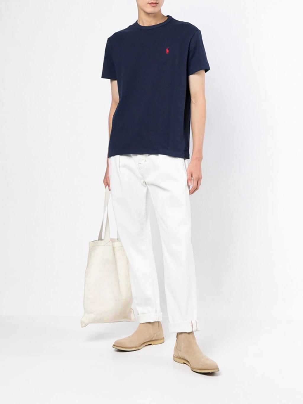 POLO RALPH LAUREN Slim-fit Logo-embroidered Cotton-jersey T-shirt In Navy Product Image