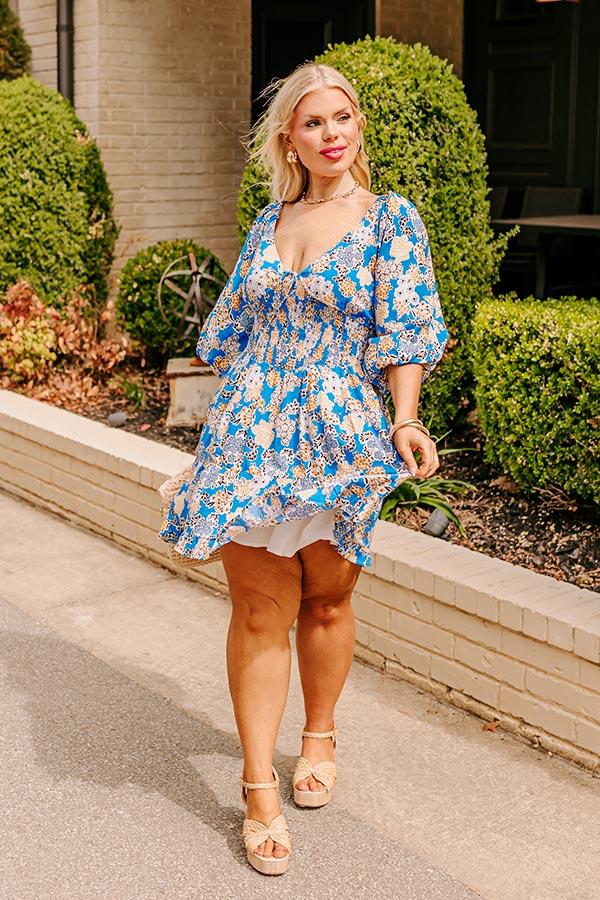 Whispering Muse Floral Mini Dress In Ocean Blue Curves Product Image