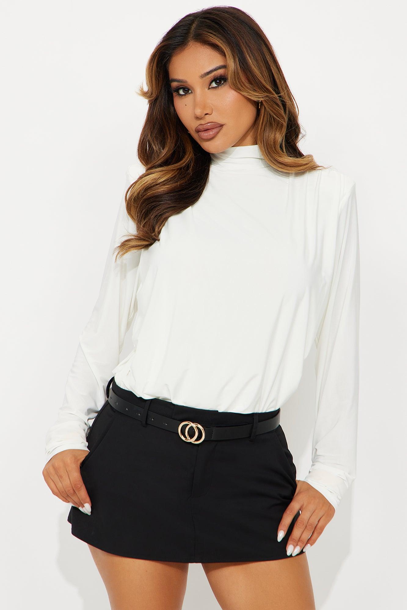 Isabella Shoulder Pads Cowl Back Bodysuit - Ivory Product Image