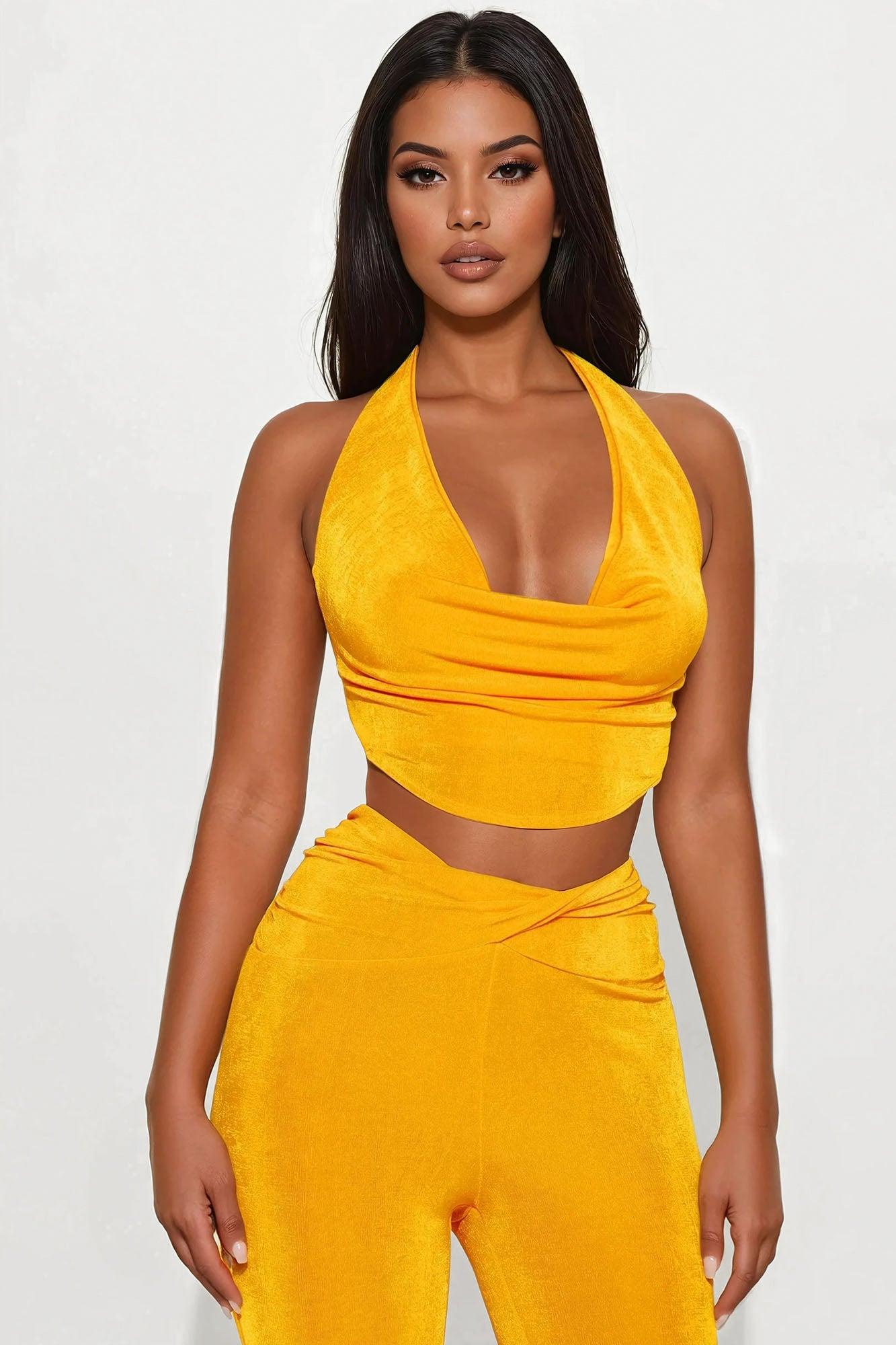 Layla  Backless Slinky Flare Pant Set - Yellow Product Image