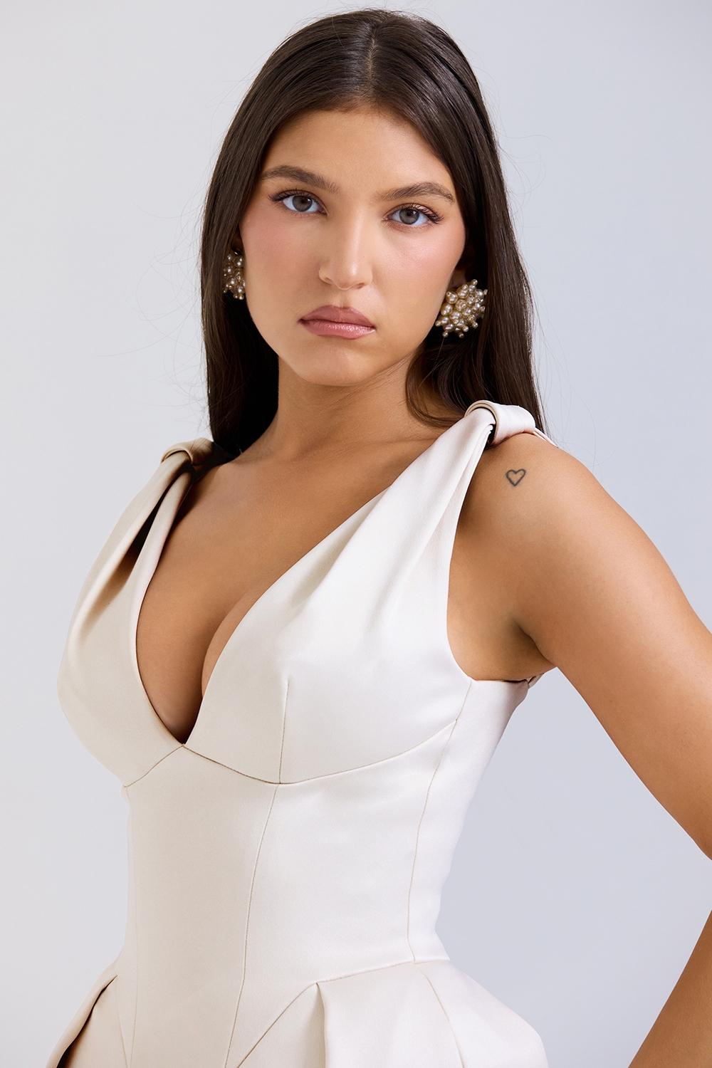 Paloma  vintage cream satin pleated midi dress - sale Product Image