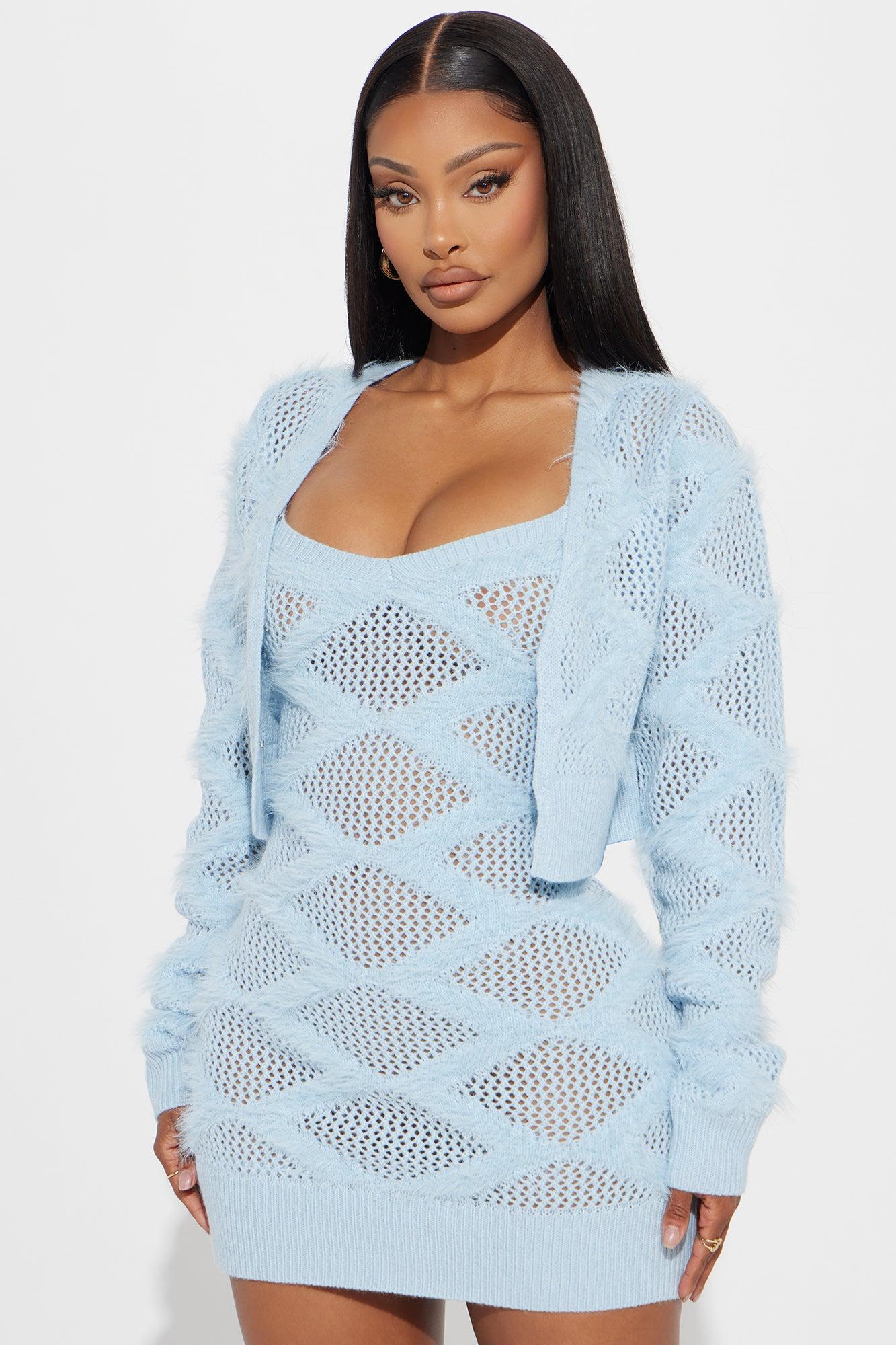 Blythe 2 Piece Sweater Dress Cardigan Set - Light Blue Product Image