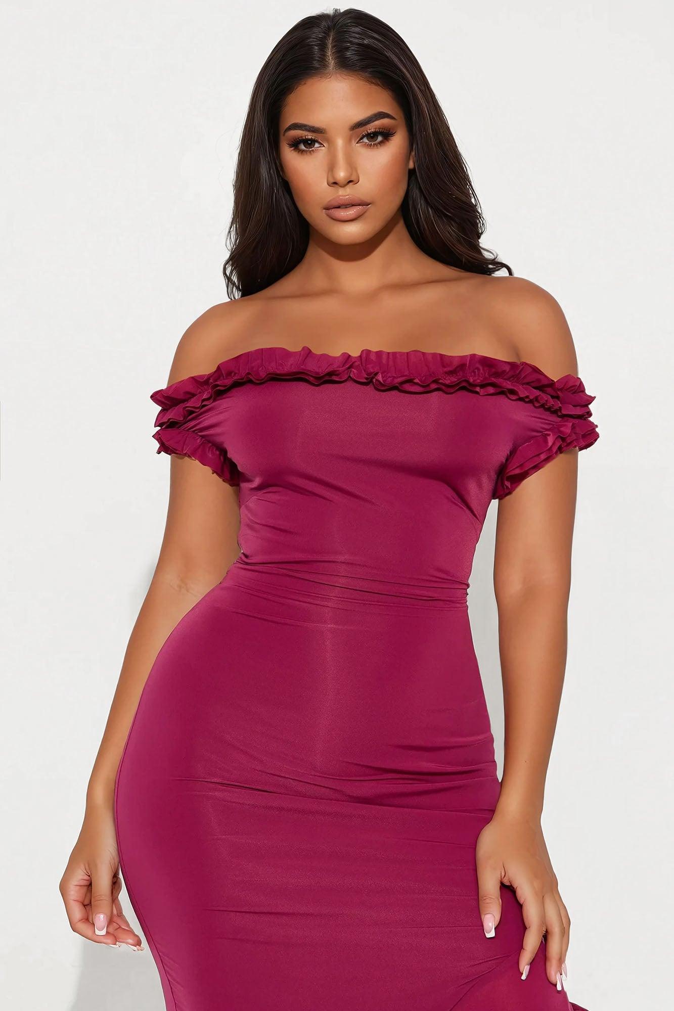 Andrea Ruffle Maxi Dress - Magenta Product Image