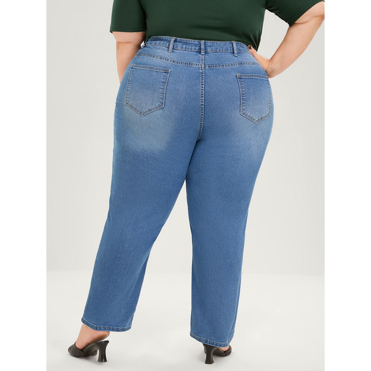 Plus Size Skinny Very Stretchy High Rise Medium Wash Distressed Ankle Jeans Women Blue Casual Plain Plain High stretch Pocket Jeans BloomChic 30/6X Product Image