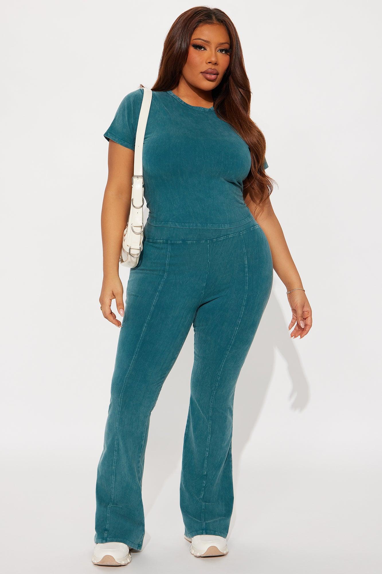 Hear Me Out Mineral Wash Pant Set - Teal Female Product Image