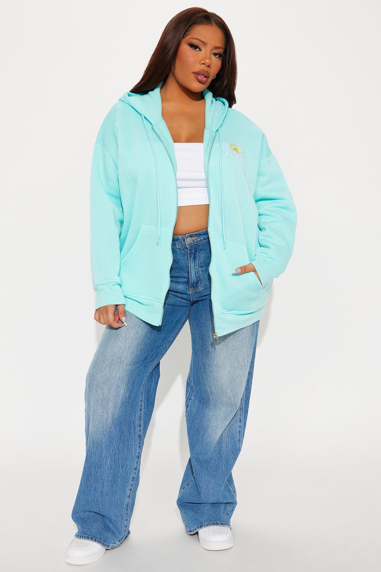 Summer Sunsets Zip Up Hoodie - Turquoise Product Image