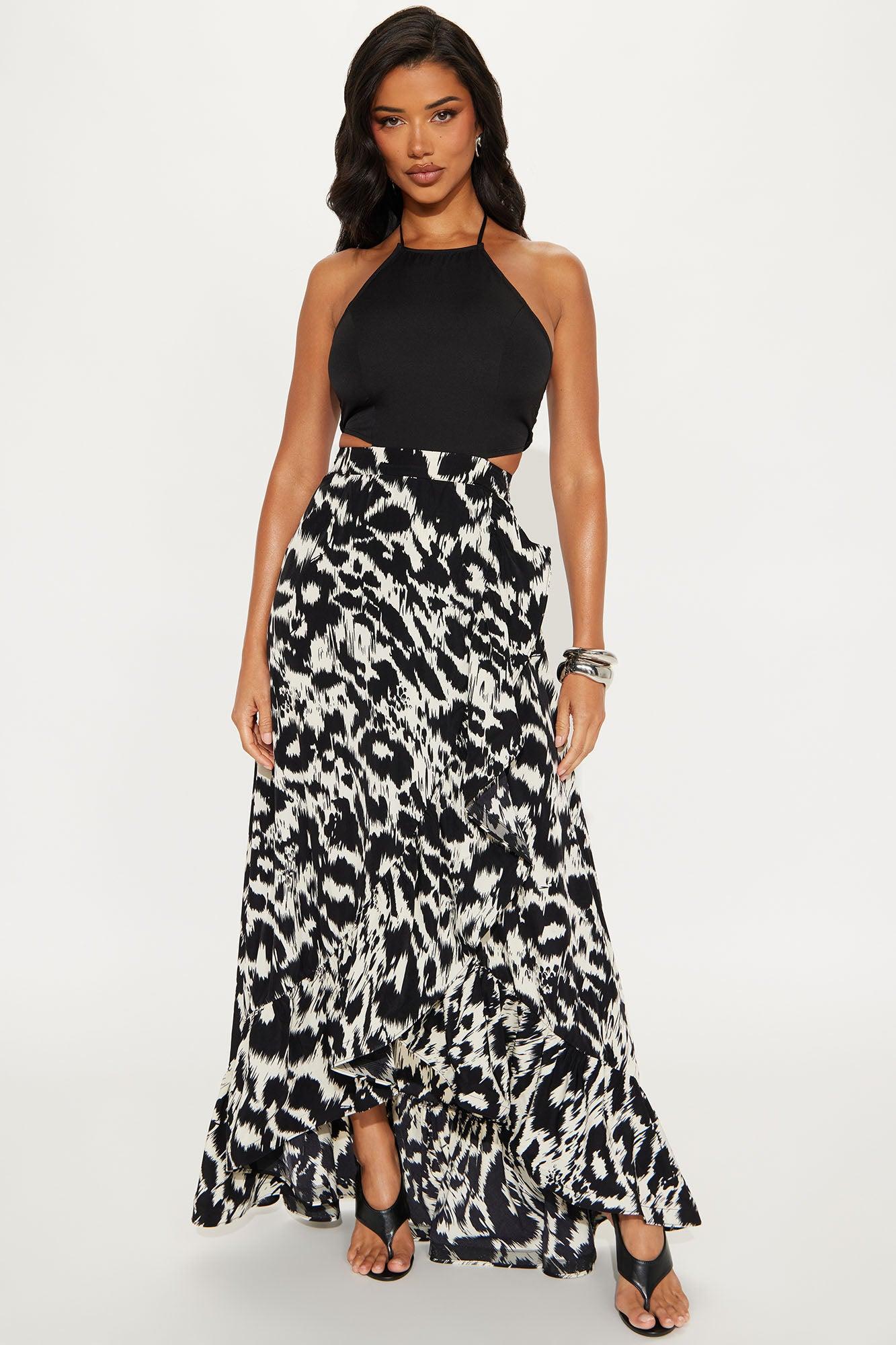 Marie High Neck Maxi Dress - Black/White Product Image