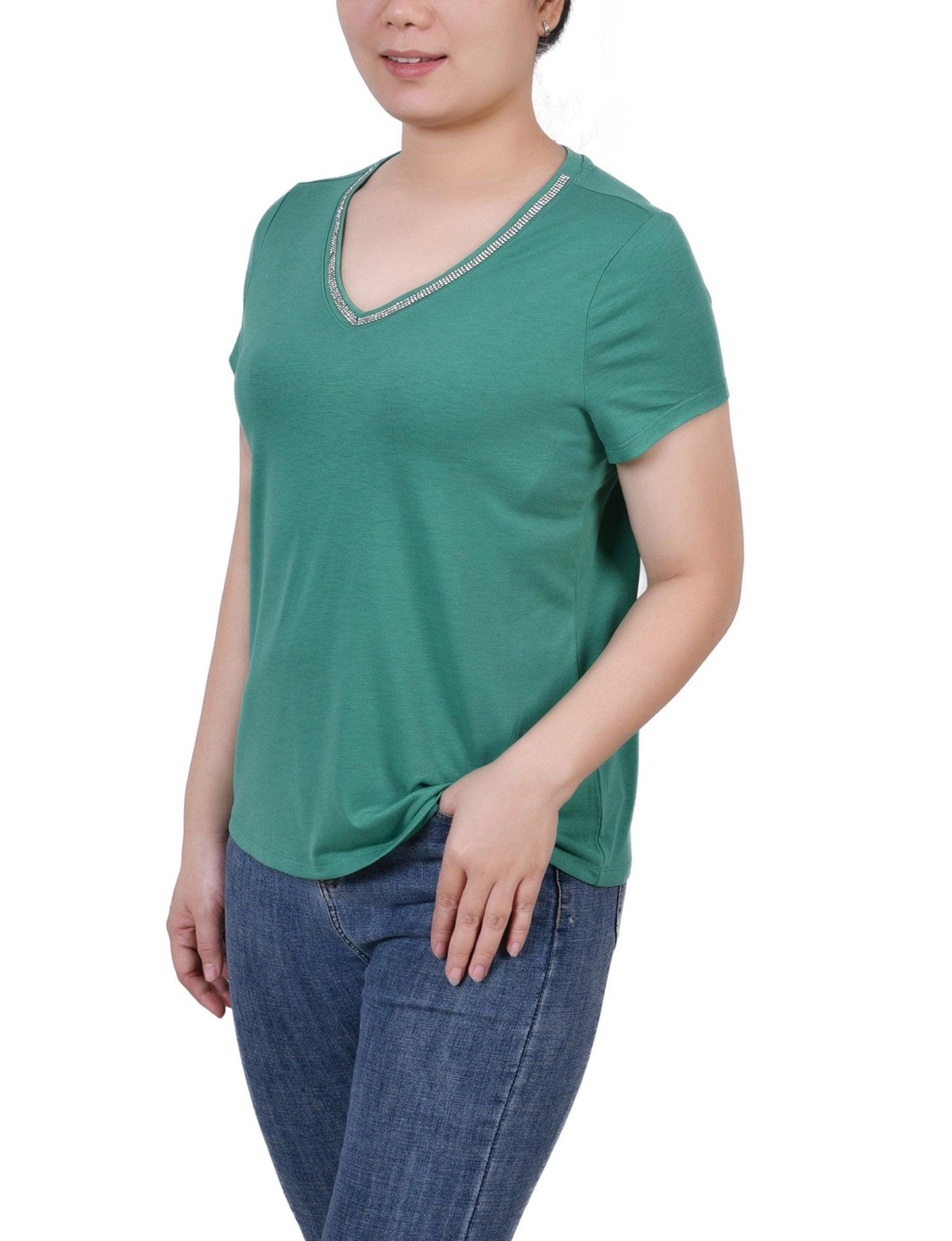 Emerald Short Sleeve Top With Stone Details - Petite Product Image