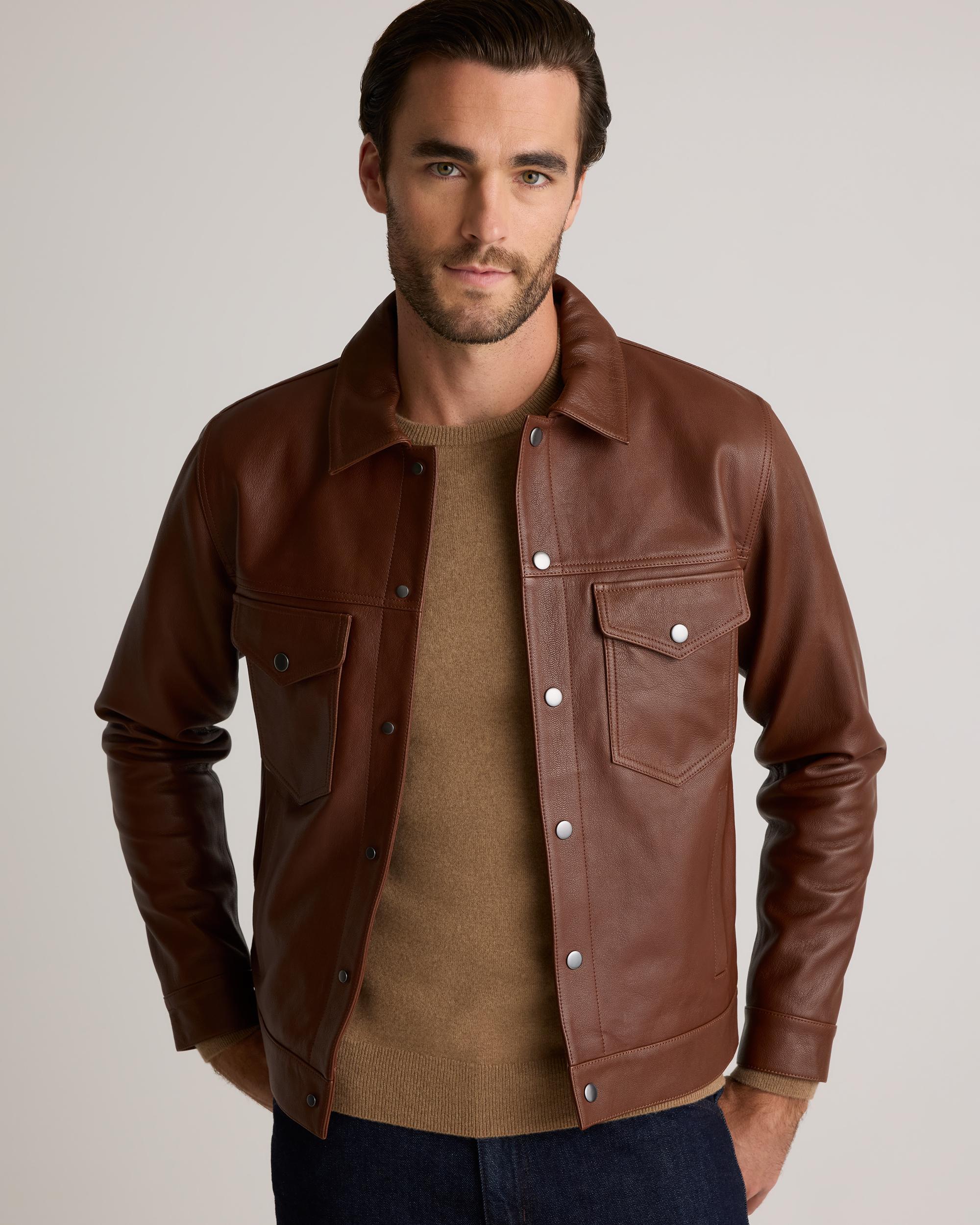 Quince | Men's 100% Burnished Leather Trucker Jacket Product Image