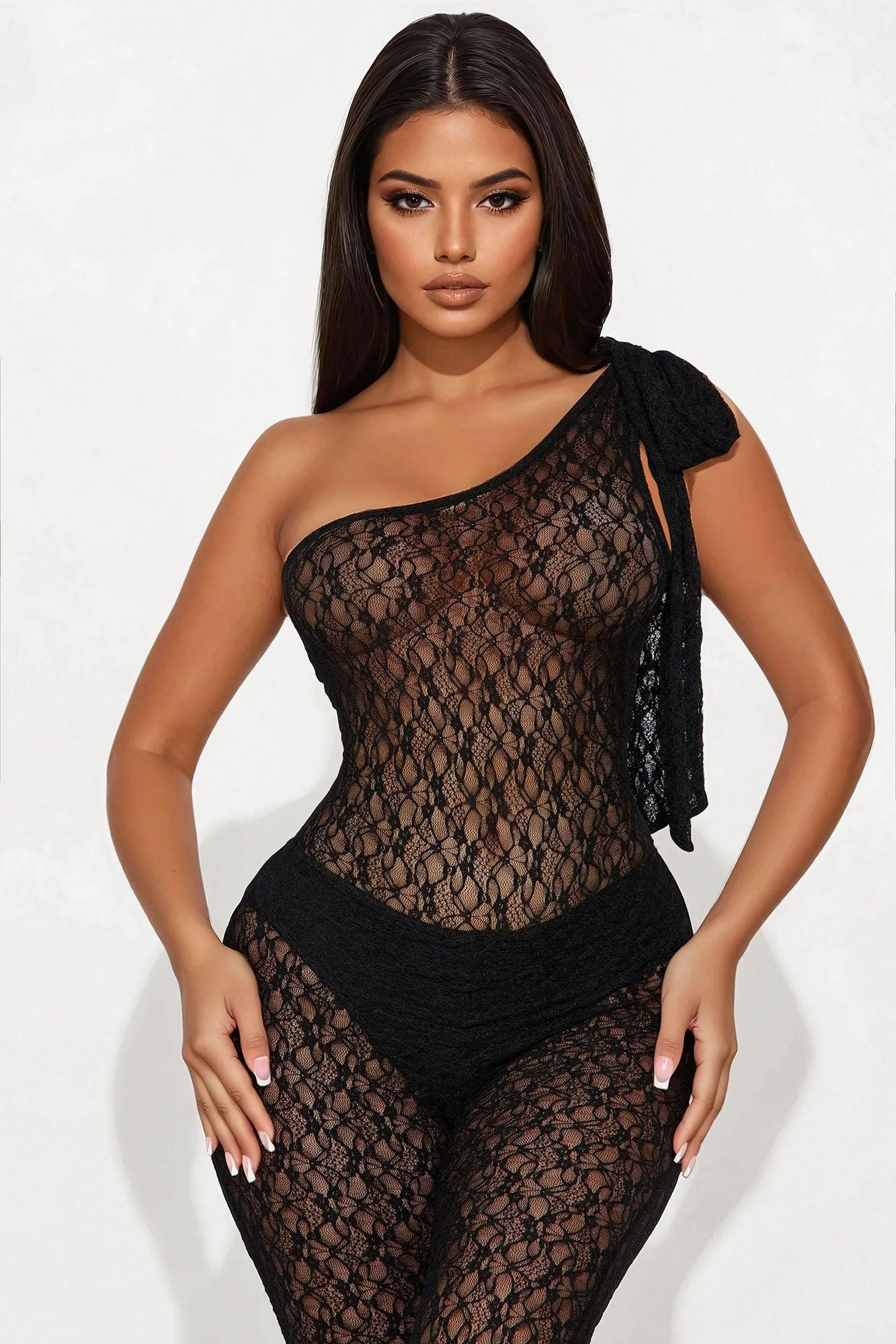 Make An Entrance Lace Jumpsuit - Black Product Image