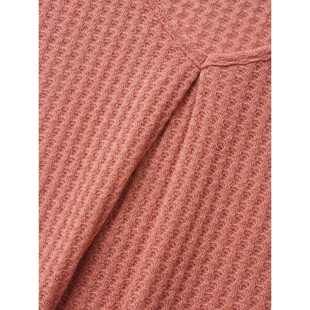 Plus Size Plain Waffle Knit Scoop Neck Plicated Detail T-shirt Salmon Women Leisure Non Plain V-neck Casual T-shirts BloomChic 28/5X Product Image