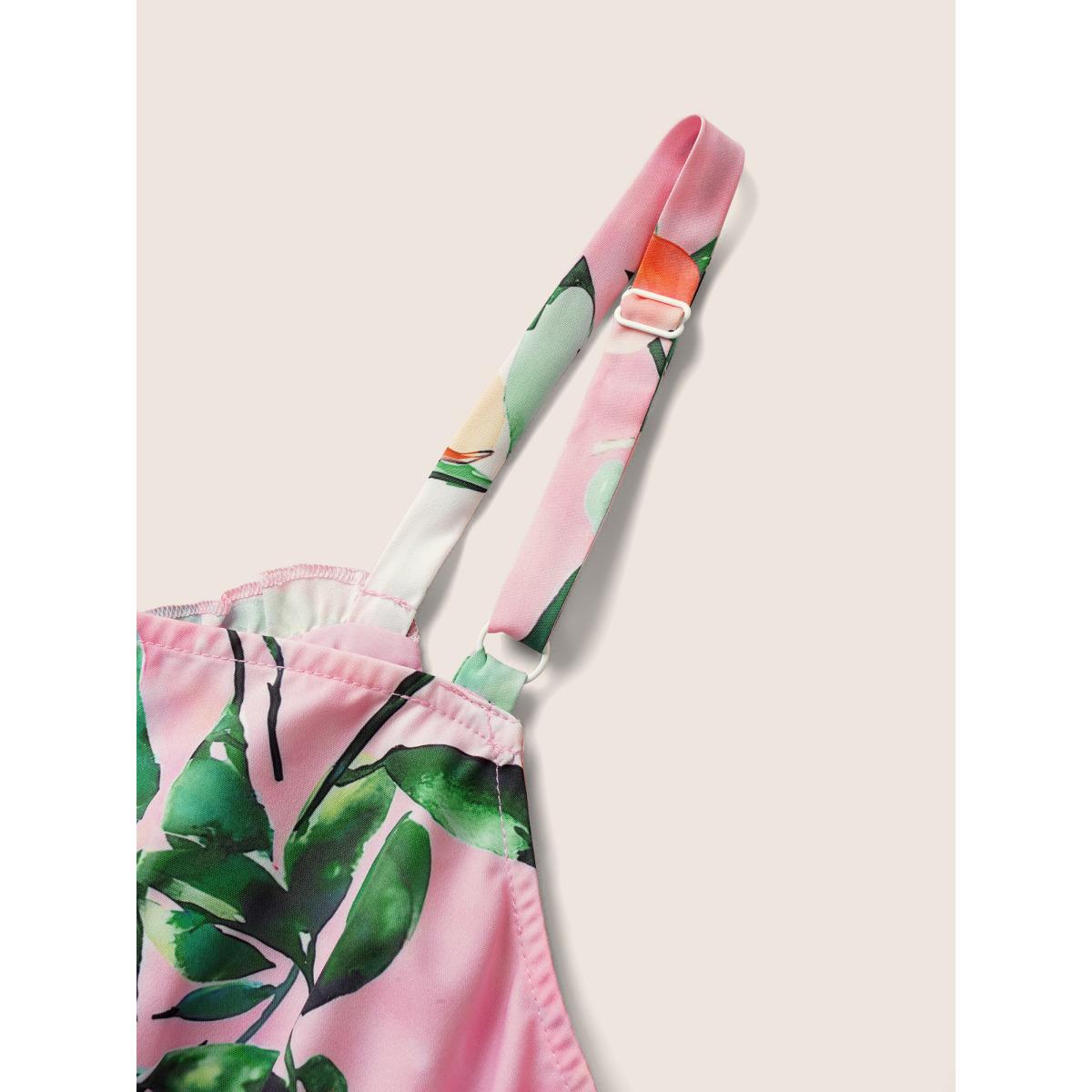 Plus Size Citrus Fruit Print Frill Trim Pocket Cami Dress Pink Women Elegant Non V-neck Sleeveless Curvy Midi Dress BloomChic 26/4X Product Image