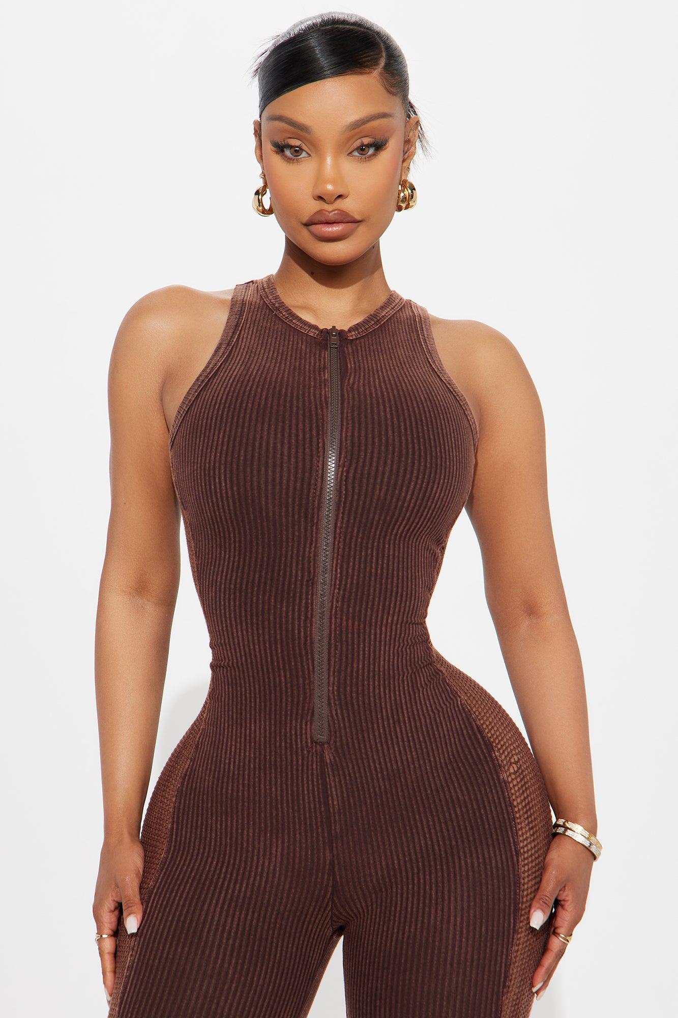 Sienna Washed Ribbed Jumpsuit - Brown Female Product Image