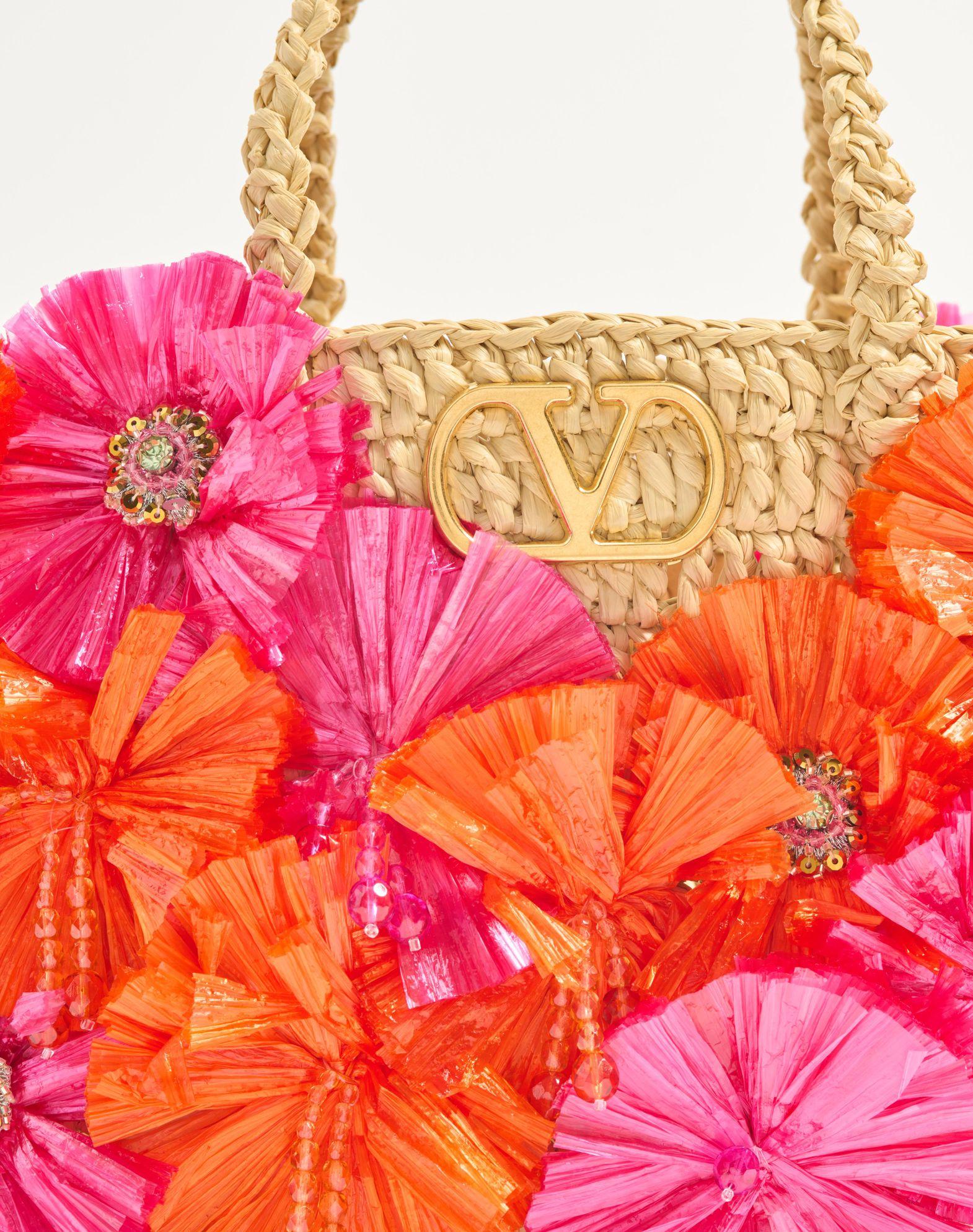 Small Raffia Shopping Bag With Flowers And Beads Product Image