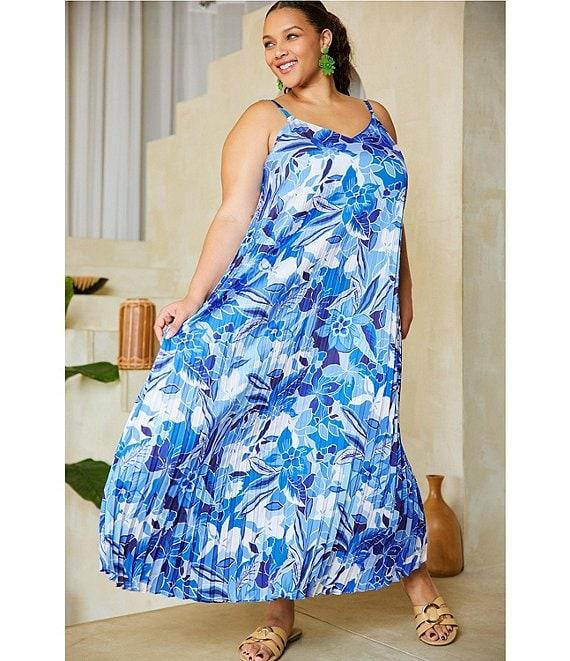 Skies Are Blue Plus Size Printed Pleated Maxi Dress Product Image
