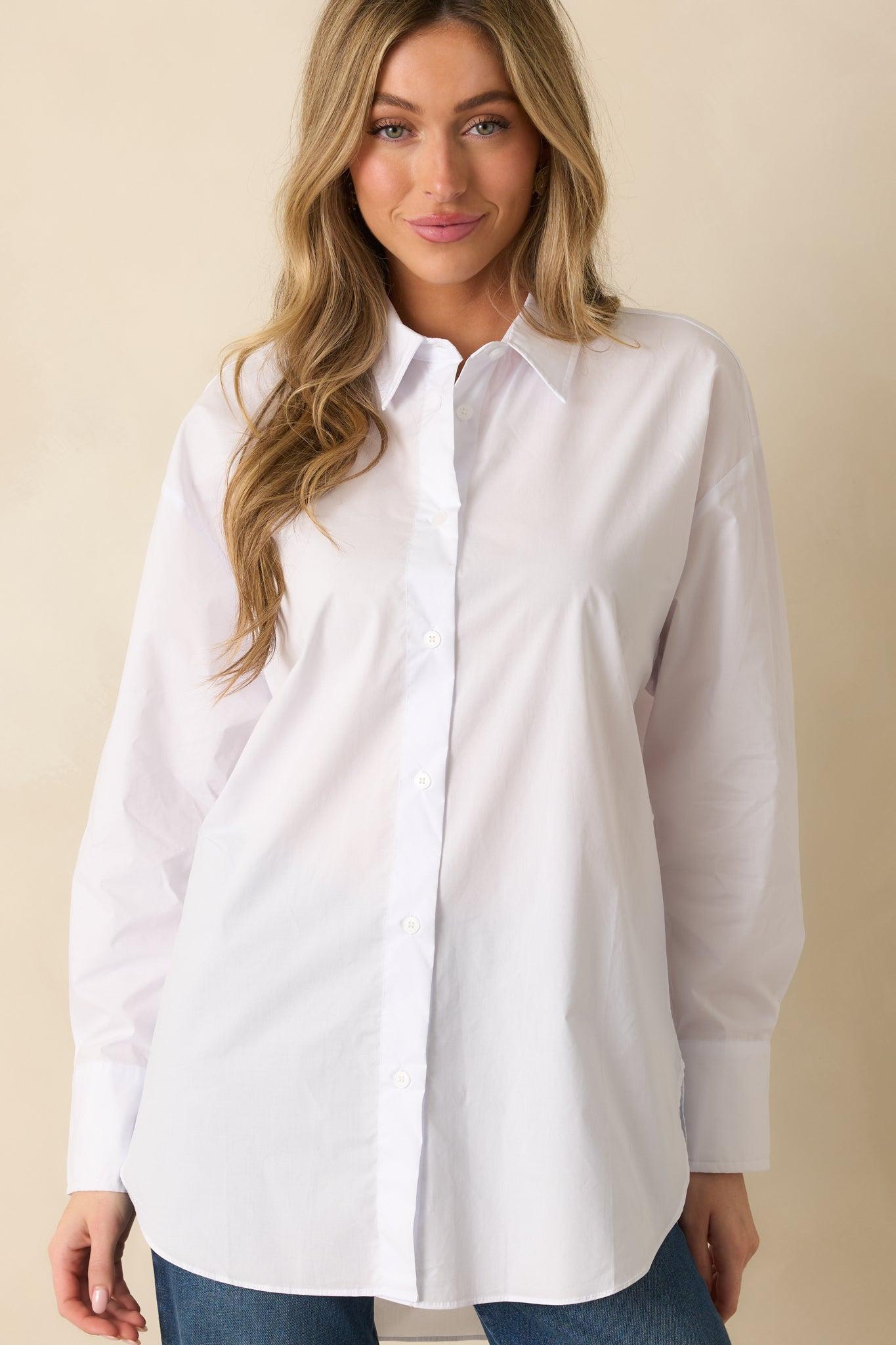 Came Prepared Cotton White Long Sleeve Button Front Top Product Image
