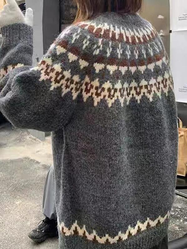 Fair Isle Color Block Oversized Sweater Product Image