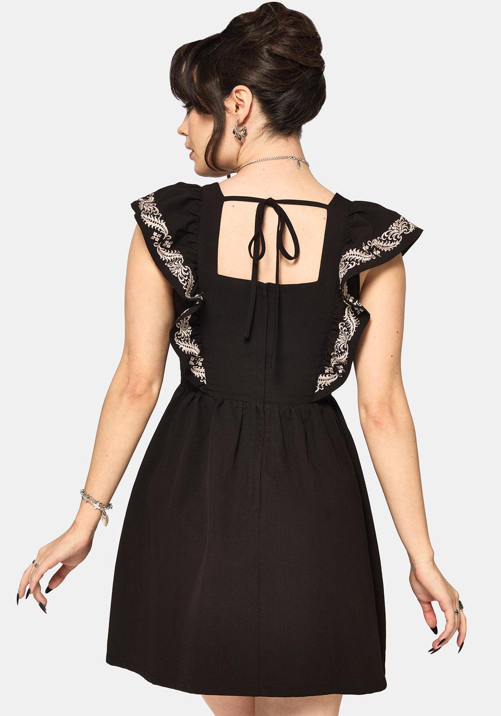 Bladeborn Embroidered Ruffle Front Mini Dress Product Image