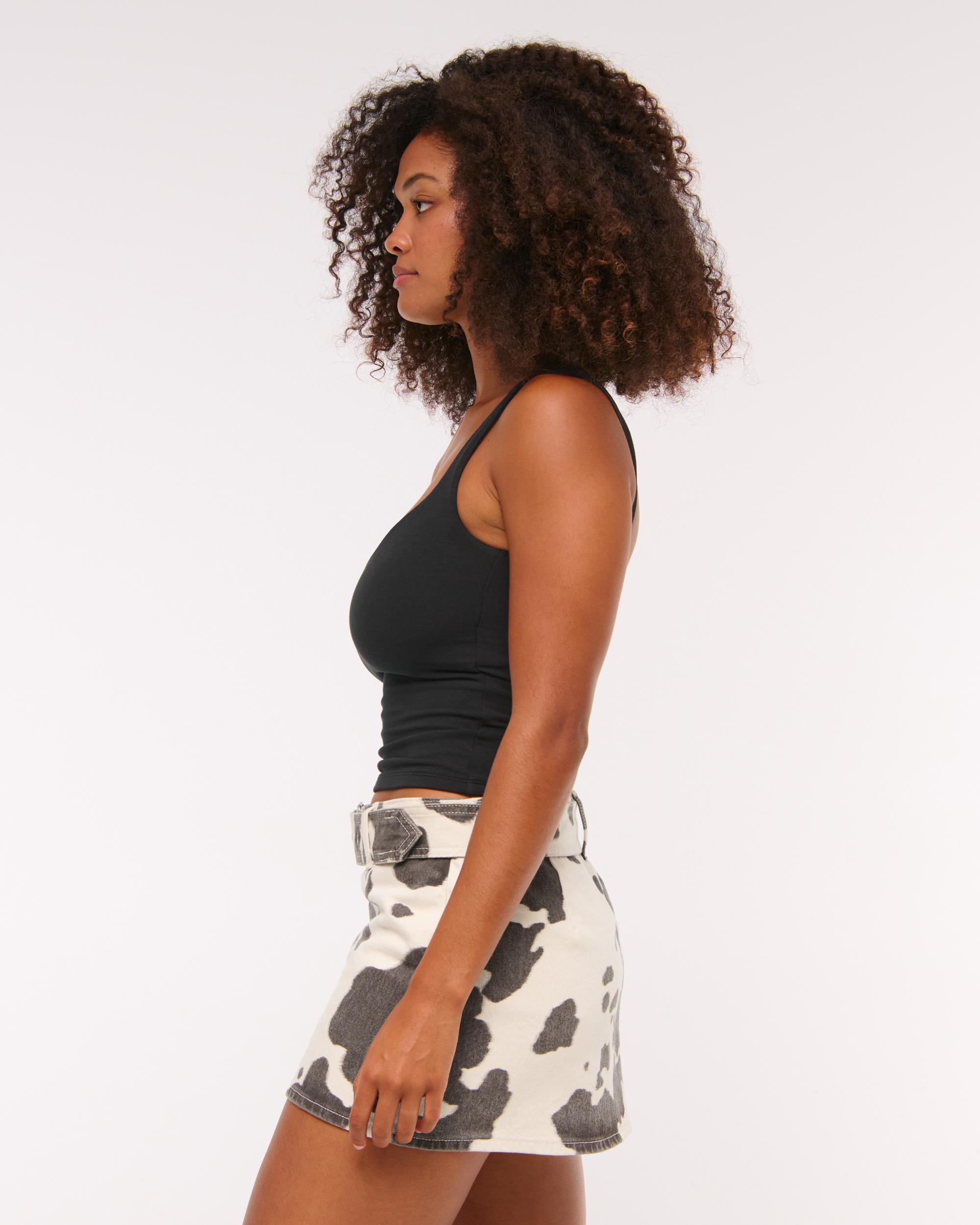 Curve Love Mid Rise Belted Denim Mini Skort Product Image