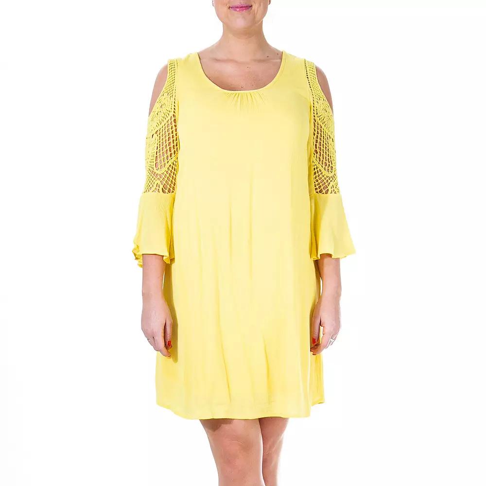 Women's Nina Leonard Crochet Cold-Shoulder Swing Dress,  Product Image