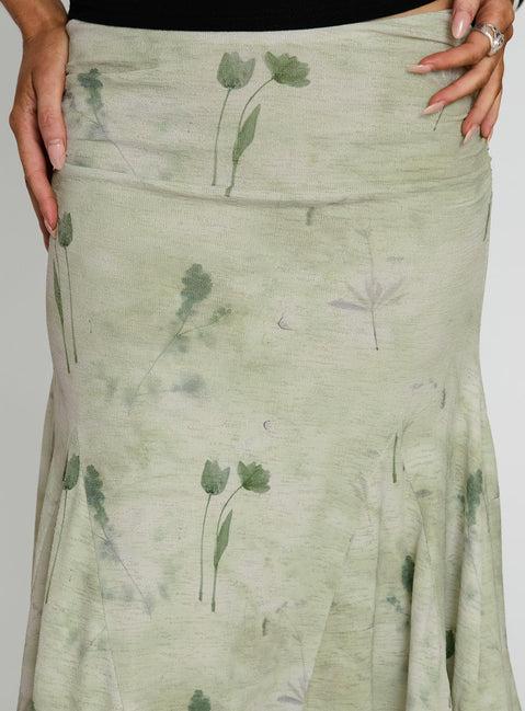 Lewish Low Rise Midi Skirt Green Floral Product Image