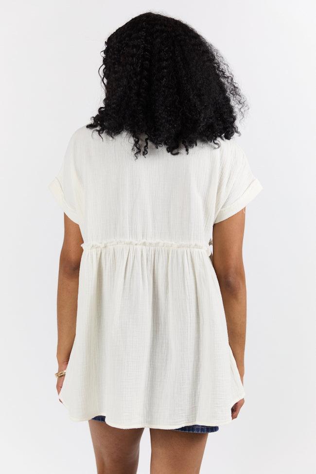 If I Knew Ivory Gauze Button Detail Short Sleeve Top FINAL SALE Product Image