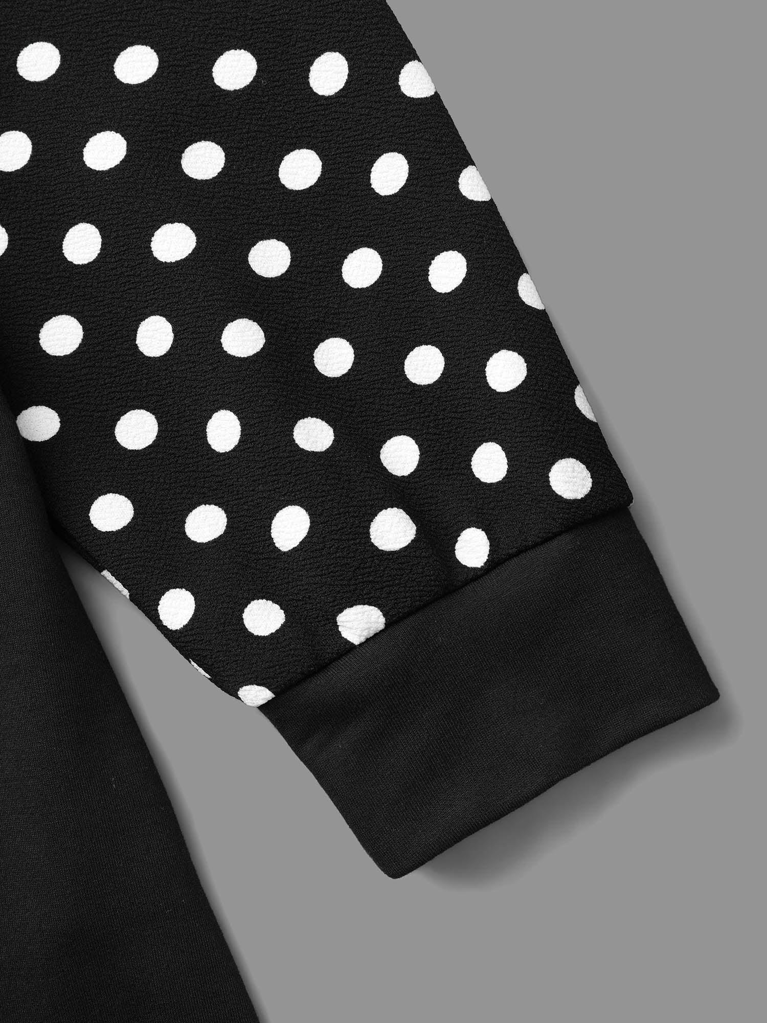 Polka Dot Patchwork Raglan Sleeve Sweatshirt Female Product Image