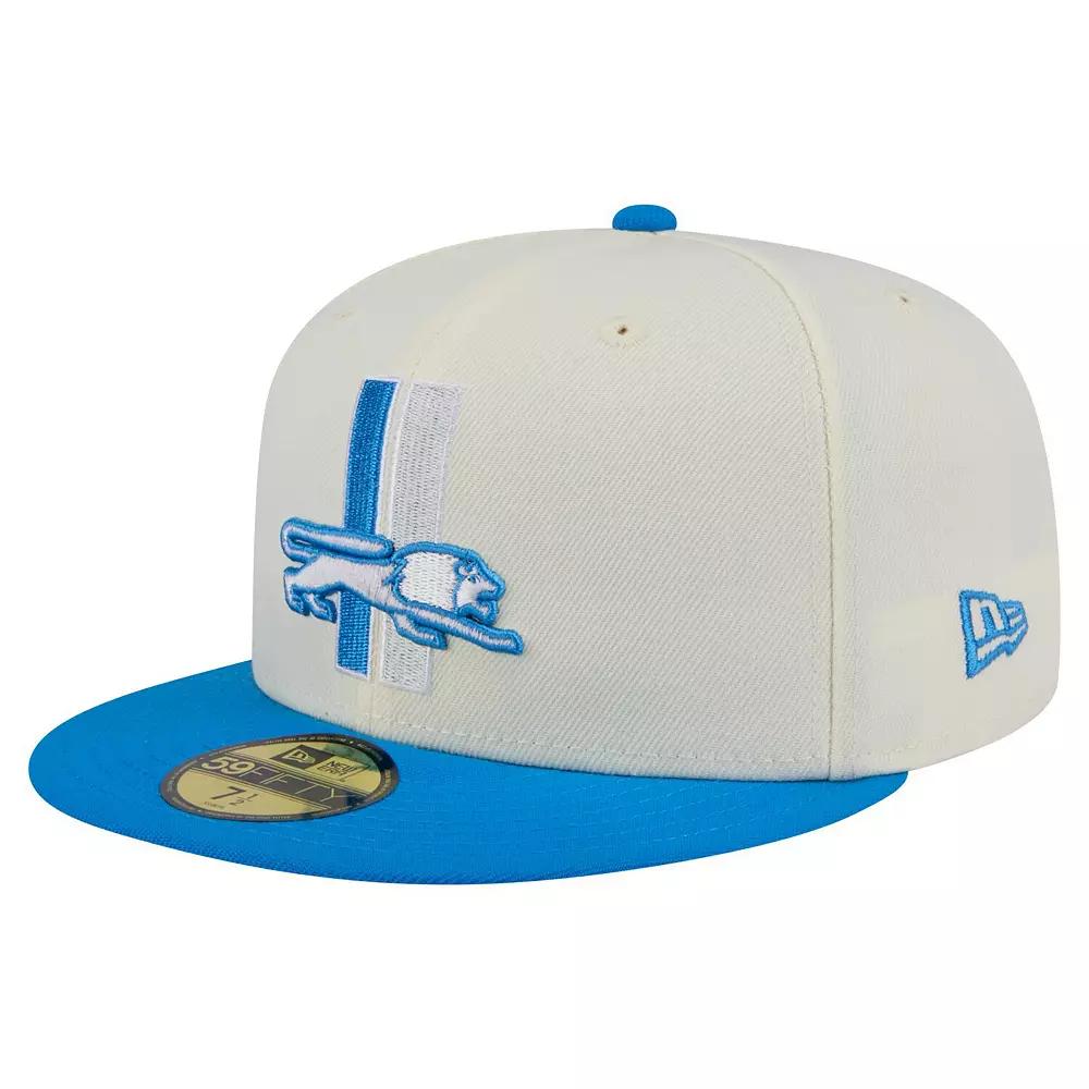 Men's New Era  White/Blue Detroit Lions Throwback Main 59FIFTY Fitted Hat, Size: 8 Product Image