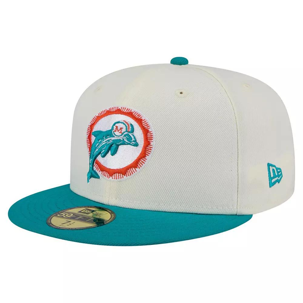 Men's New Era  White/Aqua Miami Dolphins Throwback Main 59FIFTY Fitted Hat, Size: 7 1/2 Product Image