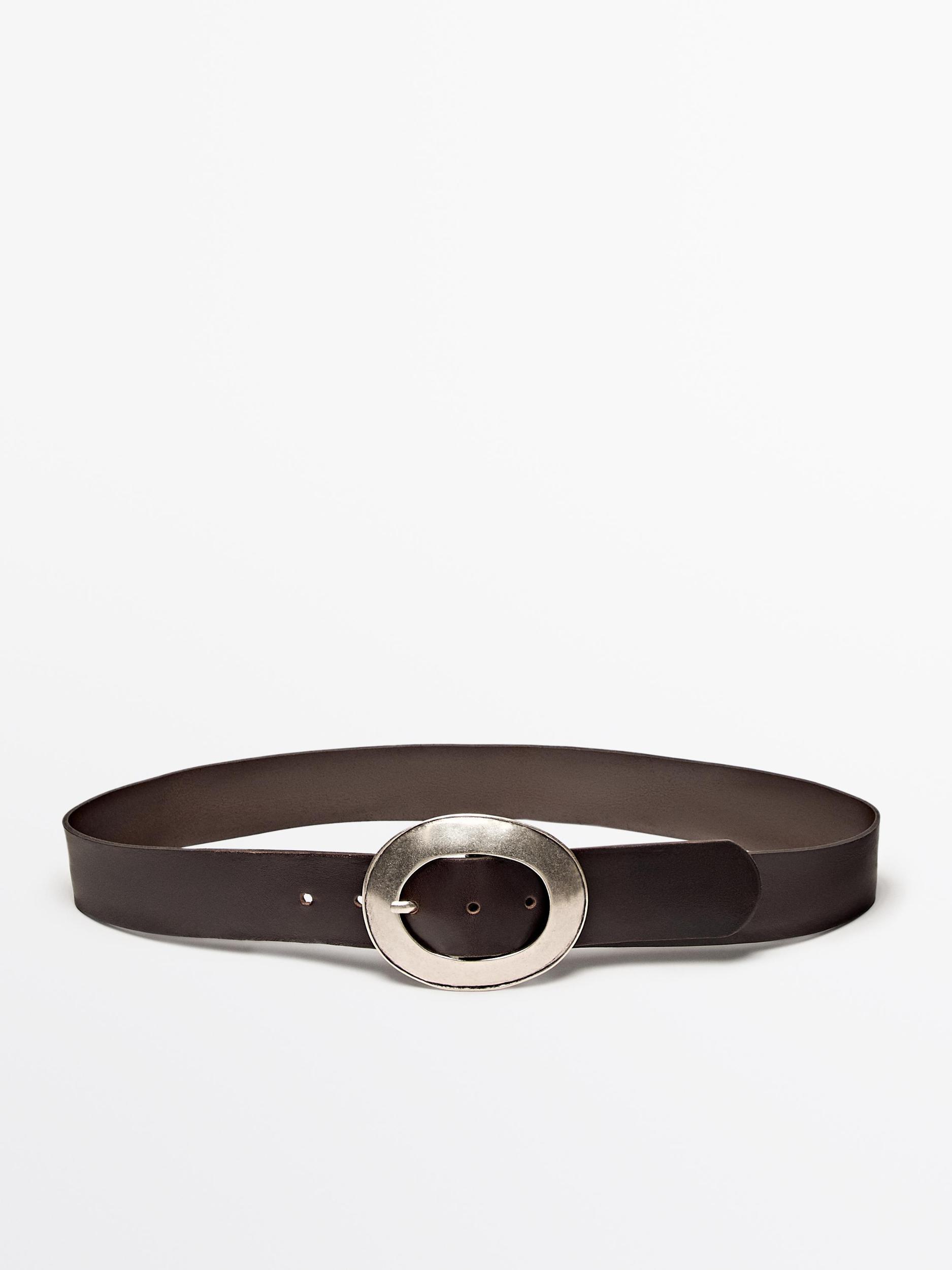Nappa leather belt with oval buckle Product Image
