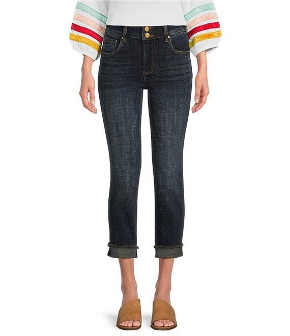 KUT from the Kloth Amy Stretch Denim High Rise Straight Leg Double Button Cropped Jeans Product Image