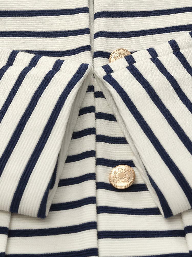 Cotton Striped Single-Breasted Women Crop Jacket Product Image