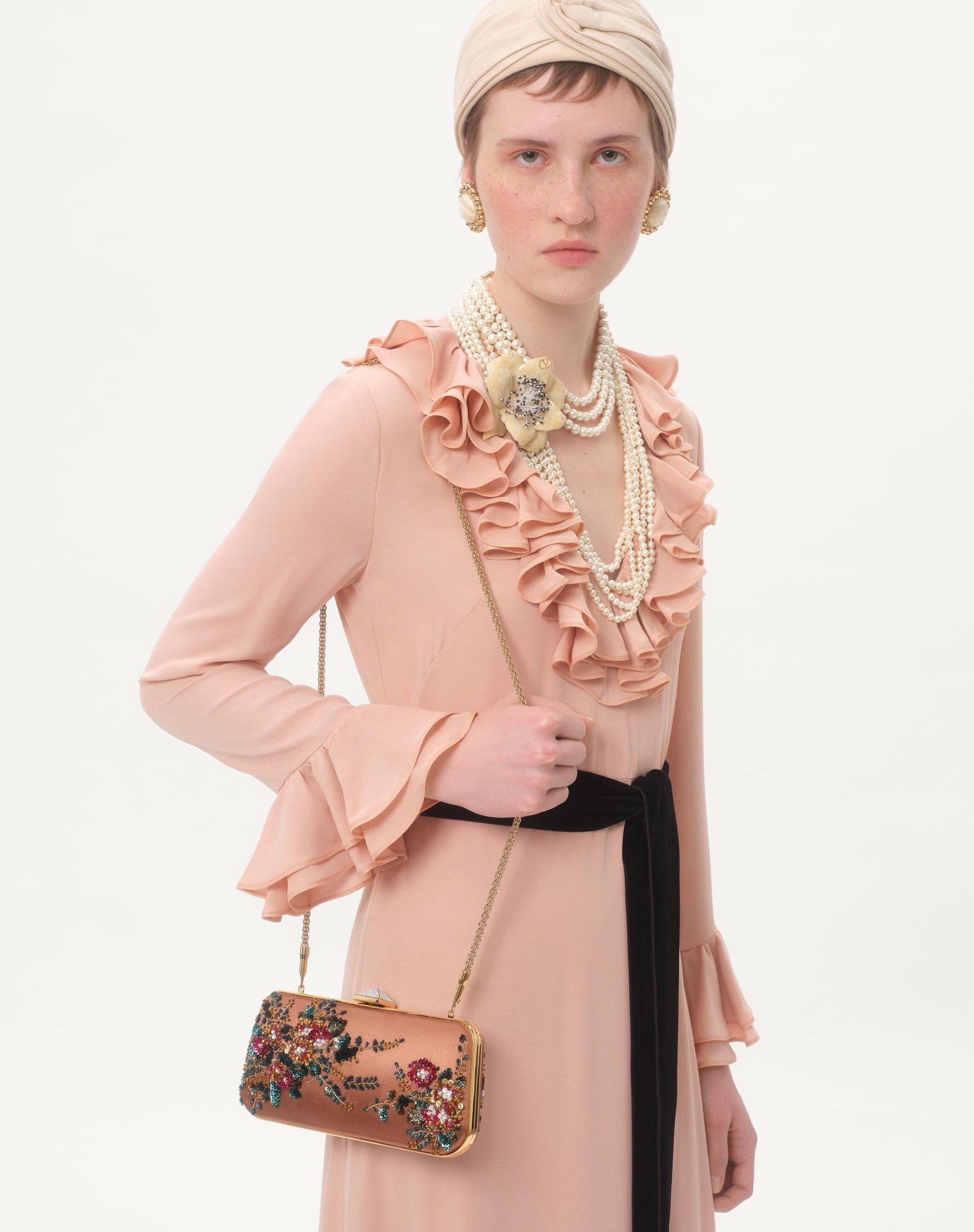 Carry Secrets Satin Minaudiere With Floral Embroidery Product Image