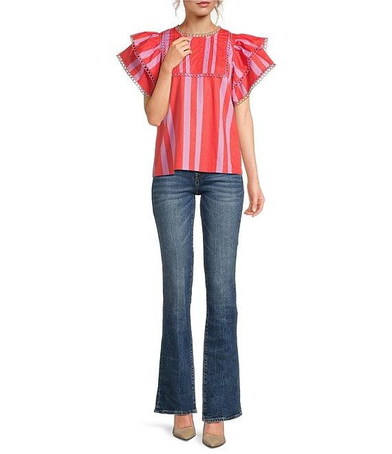 Sugarlips Azalea Stripe Print Crew Neck Short Sleeve Woven Top Product Image