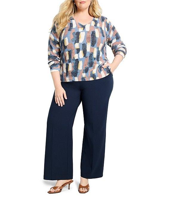 NIC + ZOE Plus Size Brushstroke Waffle Knit V-Neck Long Sleeve Sweater Product Image