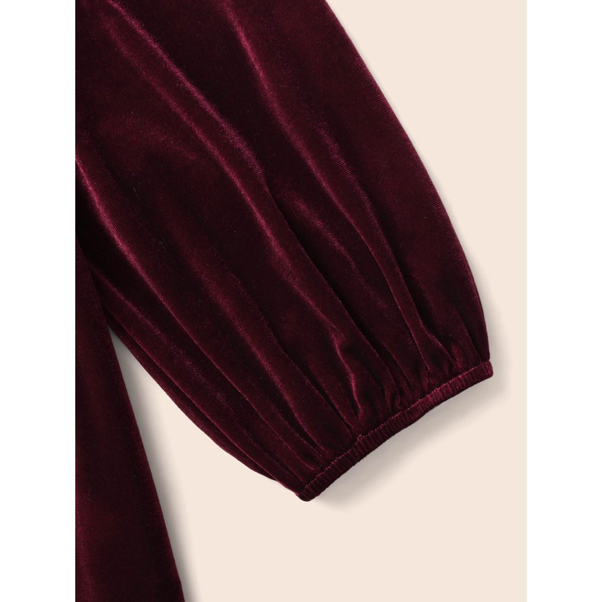 Plus Size Burgundy Velvet Heart Neckline Gathered Blouse Women Timeless Three Quarter Length Sleeve Heart neckline Elegant Blouses BloomChic 22-24/3X Product Image