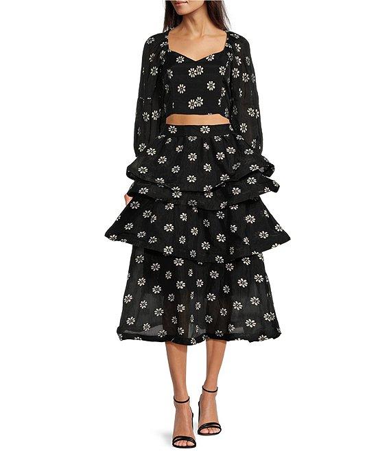 Buru Teagan Tiered Floral Coordinating Midi Skirt Product Image