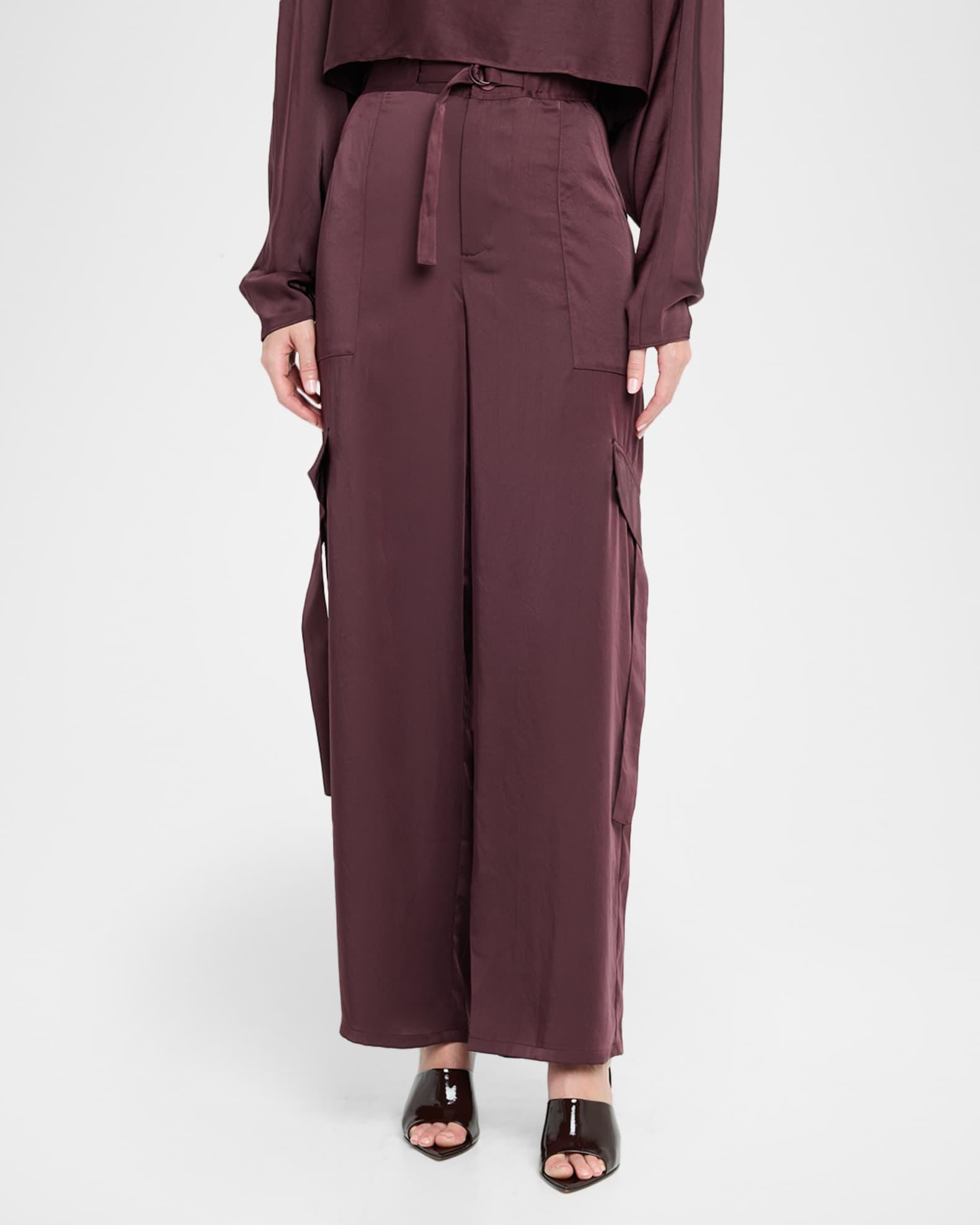 Lightweight Satin Belted Wide-Leg Utility Pants Product Image