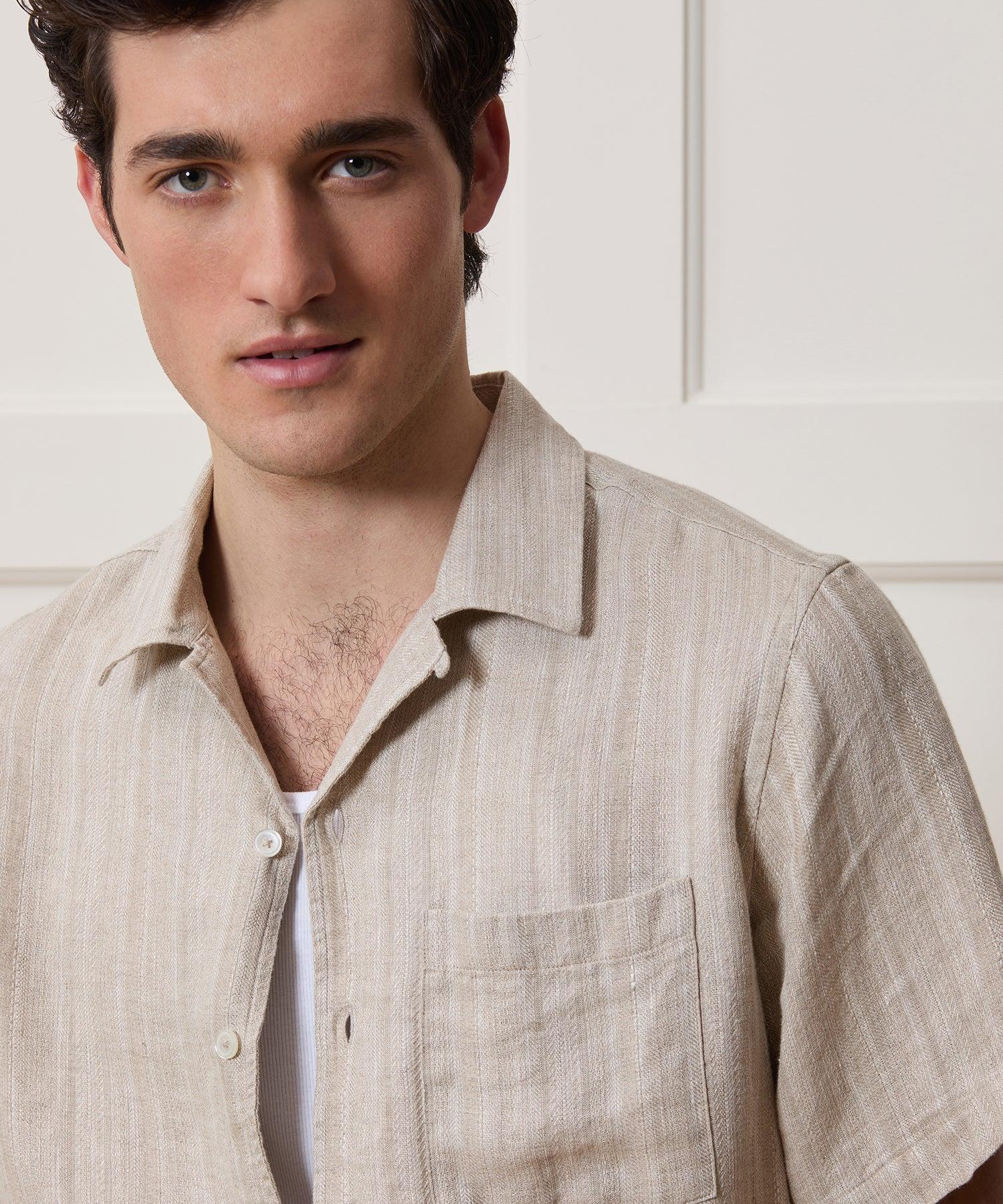 Textured Cropped Sea Soft Irish Linen Camp Collar Shirt Product Image