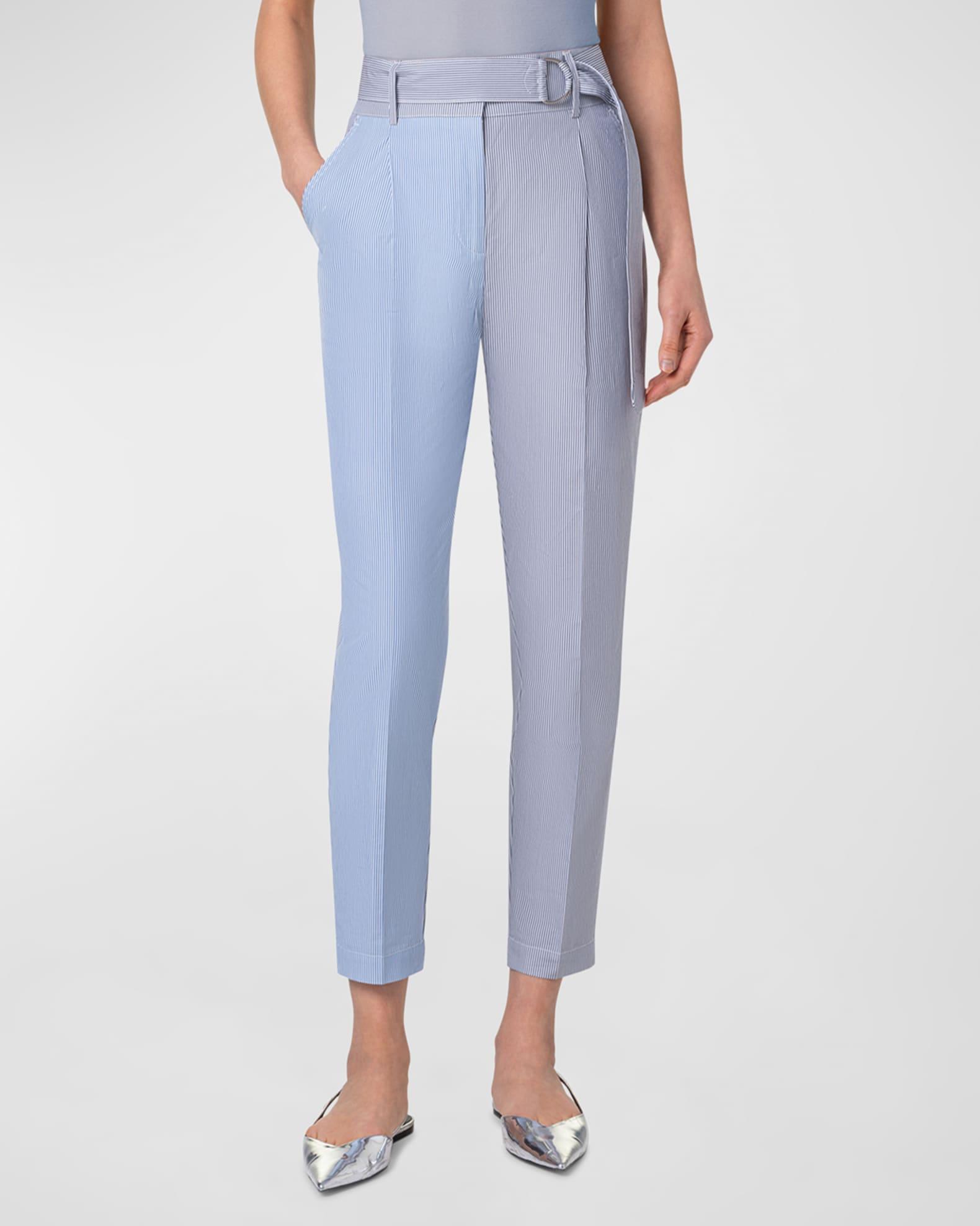 Fred Micro Stripe Cotton Poplin Tapered-Leg Ankle Pants With Belt Product Image