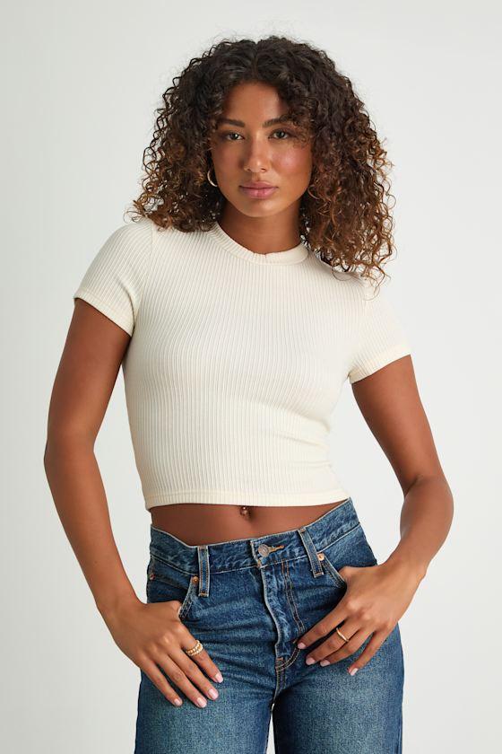 Poppy Ivory Ribbed Knit Short Sleeve Tee Product Image