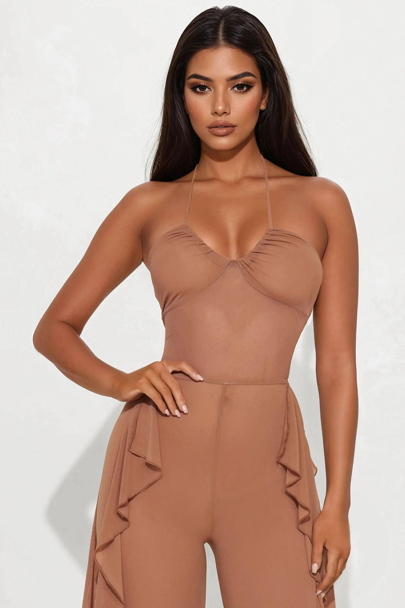 Electric Feeling Mesh Jumpsuit - Mocha Product Image