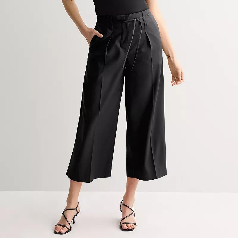Women's Nine West Tie Waist Wide Crop Pants, Size: 6, Mineral Black Product Image