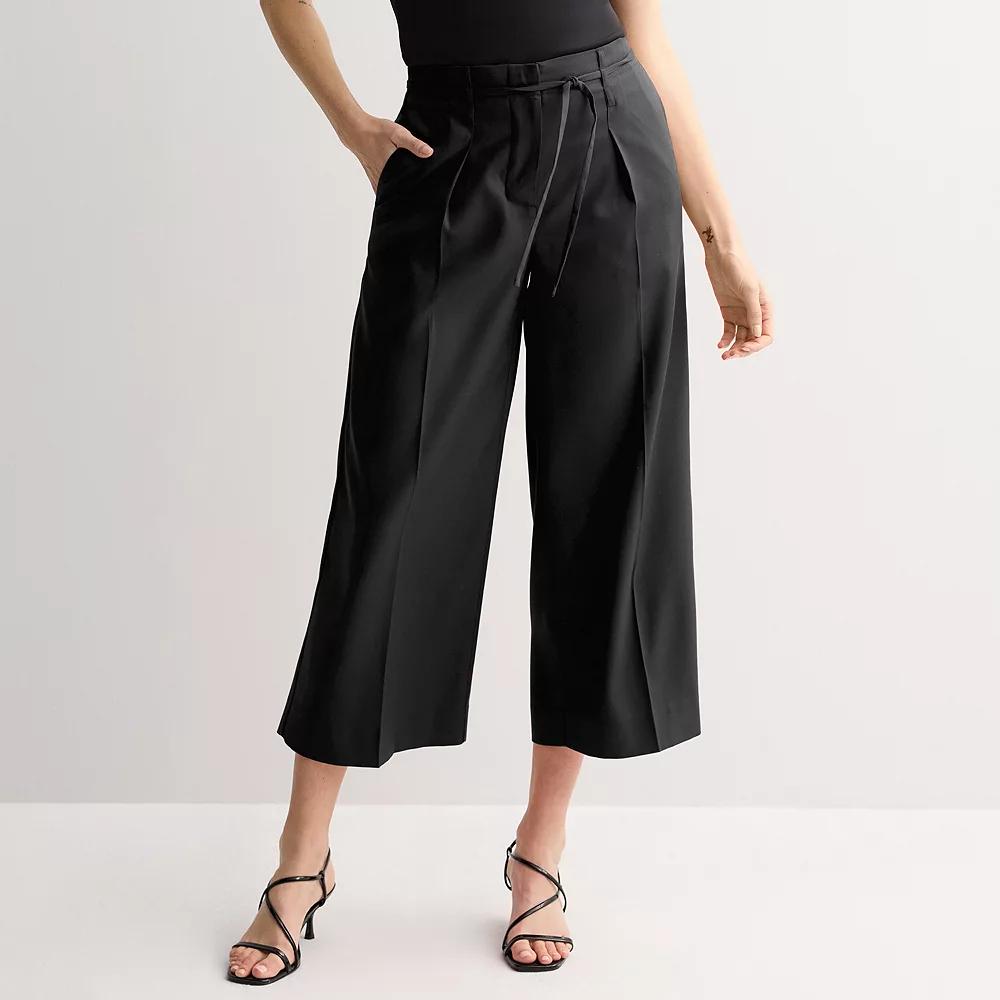 Women's Nine West Tie Waist Wide Crop Pants, Size: 6, Mineral Black Product Image